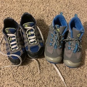 Set of Columbia and Merrell trail shoes